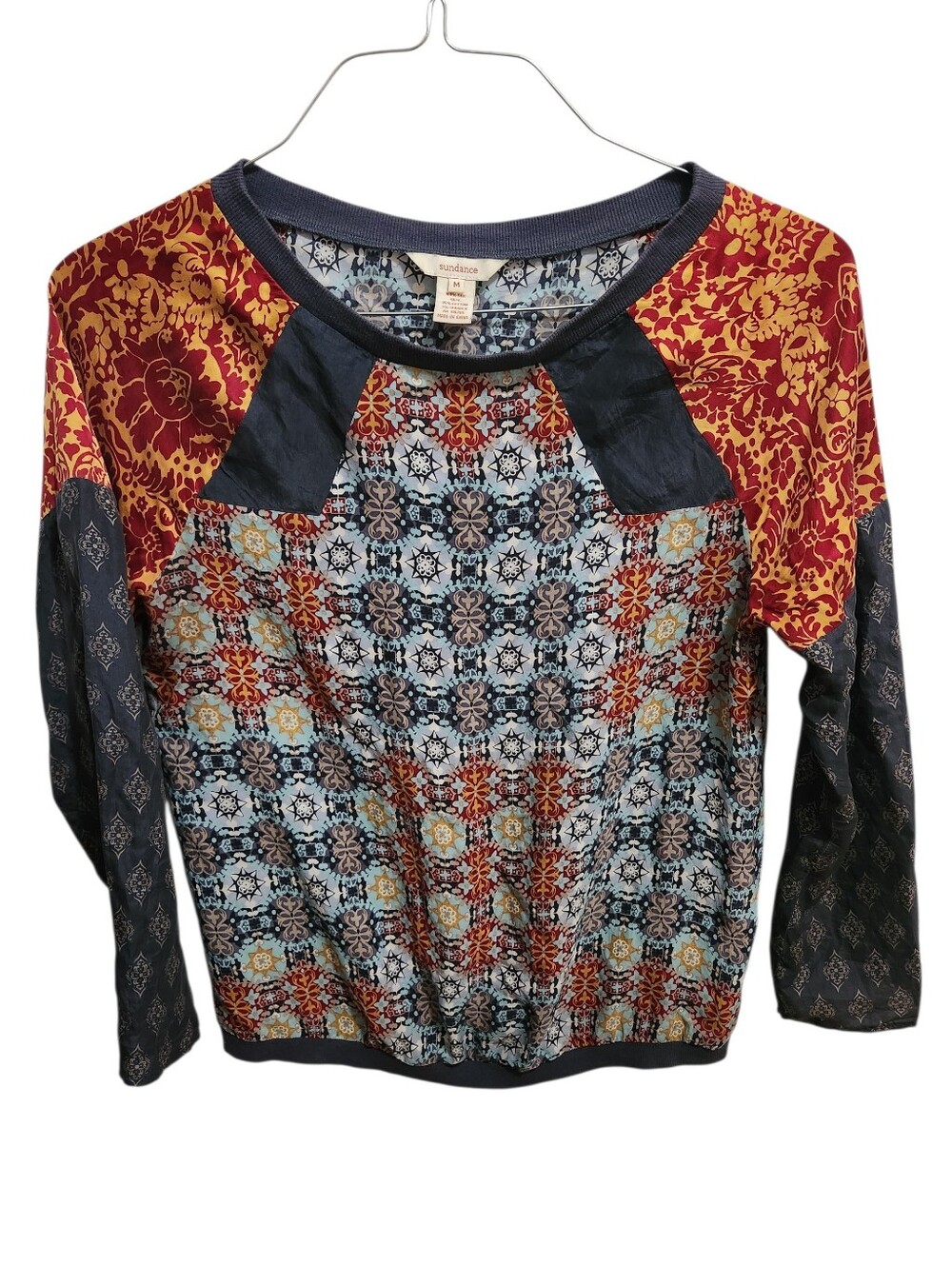 Sundance 100% SILK Womens Sz Medium Long Sleeve Boho Artsy Blouse Shirt Top Cozy